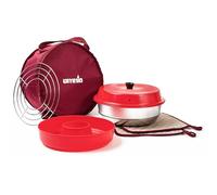 Omnia Kit Four de Camping Complet avec Moule en Silicone Anti-Adhésif, Grille de Cuisson, Maniques et Sac de Transport, Compatible Gaz, Volume 2 Litres, Rouge