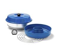 Omnia Kit Marine Four Portable 2L en Aluminium et Acier Inoxydable avec Moule en Silicone Anti-Adhésif, Grille de Four et Thermomètre, Forme Ronde, Bleu