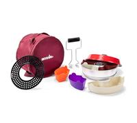 Omnia Pack 2 Four de Cuisson en Aluminium Émaillé avec Plaque Perforée, Sac de Rangement, 6 Moules en Silicone et Poignées de Levage, Rouge, 2L
