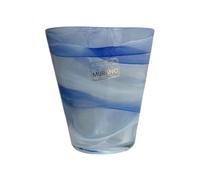 Omniacasa, Lot de 12 verres à eau en verre de Murano, fabrication artisanale, décorés avec effet vagues, couleur blanc et bleu, fabriqués en Italie, élégants pour table, idée cadeau