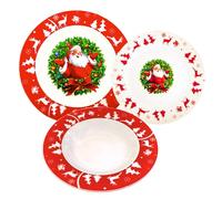 Omniacasa Lot de 36 Assiettes en Porcelaine de Noël pour 12 Personnes avec Décoration Père Noël, Guirlande, Paysage, Renne et Arbre