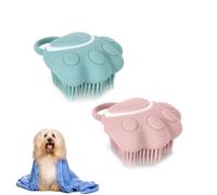 Omnikryp 2 Pièces Brosse de Bain, Portable et Multifonction Brosse, avec Distributeur de Savon Brosses de Toilettage, Silicone Masseur, pour Animaux à Poils Courts et Longs (Bleu + Rose)