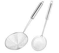 Omnikryp 2 Pièces Ecumoire à Friture, Araignée de Cuisine en Acier Inoxydable, Écumoire à Mailles Fines avec Poignée Longue, pour Friture Bouillir des Nouilles Boulettes et Pât, Diamètre 14 cm, 12 cm