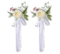 Omnikryp 2 Pièces Noeud Voiture Mariage, Décoration Voiture Mariage, Fleurs Artificielles pour Dossier de Chaise, Noble et Élégant, Utilisé pour Chaises en Plein Air, Activités de Fête (Blanc)