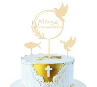 Omnikryp 3 Pièces Décoration de Gâteau, Deco Gateau Communion en Bois, Figurine de Gâteaux de Première Communion pour Fille Garçon, Cake Topper pour Baptême Confirmation Mariage Anniversaire Fête