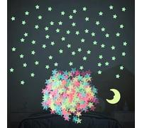 Omnikryp Etoile Phosphorescentes Plafond, 201 Pièces Etoiles Fluorescente Chambre Enfant, Autocollant Mural, Composé de 200 Étoiles Et d'Un Croissant de Lune, Convient pour La Décoration de La Pièce