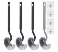 Omnikryp Lot de 4 Brosses de Toilette, Brosse de Nettoyage Coudée avec 4 Crochets, pour Un Nettoyage en Profondeur à 360 °, pour Salle de Bain, Toilettes D'invités, Couleur aléatoire