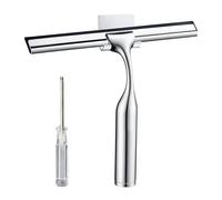 Omnikryp Raclette Douche, 25,6cm Raclettes de Douche avec Support, Raclette Vitre INOX, avec Tournevis et Crochet Adhésif, Nettoyage Super sans Traces, pour Salle de Bain, Miroir, Vitre de Voiture