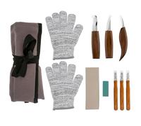 Omninmo Ensemble d'outils de sculpture sur bois 10 pièces, kit de blanchiment du bois, kit de couteaux de grotte, couteau de coupe avec gant résistant et sac en toile pour le travail du bois