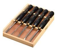 OMNIVOR - Coffret De 5 Outils De Tournage Sur Bois HSS - Gouges, Bédane, Racloir Et Grain D'Orge - Acier Durable, Manche Ergonomique, Coffret Bois FSC