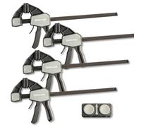 OMNIVOR - Lot De 4 Serre_Joints À Une Main 300_mm Force_68_kg - Serrage Rapide Ergonomique avec Connecteur - Menuiserie, Bois, Atelier, Bricolage