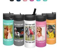 OMNRELM Gourde Personnalisée avec Photo et Texte, Bouteille Isotherme 500 ml en Acier Inoxydable avec Paille pour Sport Salle de Sport Randonnée, Cadeau pour Ami Papa Maman Papy Mamie (Photo et Texte)