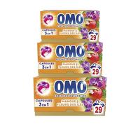 OMO - Lessive liquide en capsules 3 en 1 En Mangue d'Évasion - 87 lavages - Mangue et Fleurs des îles - propreté éclatante & parfum longue durée aux essences naturelles (lot de 3x29)