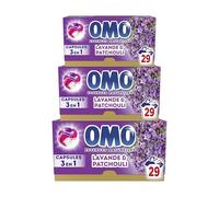 OMO- Lessive liquide en capsules 3 en 1 J'ai rêvé du Sud - 87 lavages - Lavande et Patchouli - propreté éclatante & parfum longue durée aux essences naturelles (lot de 3x29)