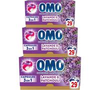 OMO- Lessive liquide en capsules 3 en 1 J'ai rêvé du Sud - 87 lavages - Lavande et Patchouli - propreté éclatante & parfum longue durée aux essences naturelles (lot de 3x29)