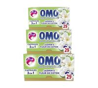OMO - Lessive liquide en capsules 3 en 1 Prendre l'air - 87 lavages - Jasmin et Fleurs de Coton - propreté éclatante & parfum longue durée aux essences naturelles (lot de 3x29)