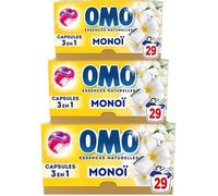 OMO - Lessive liquide en capsules 3 en 1 Tahiti - 87 lavages - Monoi - Parfum longue durée aux essences naturelles (lot de 3x29)