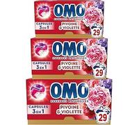 OMO - Lessive liquide en capsules 3 en 1 Toi, mon Amour - 87 lavages - Pivoine et Violette - propreté éclatante & parfum longue durée aux essences naturelles (lot de 3x29)