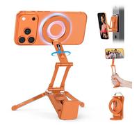 OMOTON Aluminium Trépied Magnétique pour Téléphone, Rotation à 360° Monture Tripod pour MagSafe, Adapté au Salle de Sport, Vlog, Avion & Gadgets de Voyage, pour iPhone 17/16/15/14 Pro Max Air, Orange