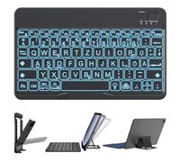 OMOTON Clavier Bluetooth avec grande pression pour iOS/Android/Windows, clavier sans fil QWERTZ pour iPad Air/Pro/Mini/11/10.9, rechargeable, éclairage 7 couleurs, ultra fin, noir