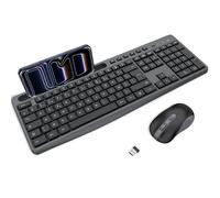 OMOTON Clavier et Souris sans Fil AZERTY, Ensemble Clavier et Souris sans Fil 2,4 GHz, Support, Silencieux, Multimédias, Ergonomique, Full Size Compatible PC Windows/Linux, Idéal Bureau (Noir-Gris)