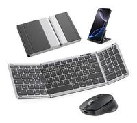 OMOTON Clavier et Souris sans Fil Pliable avec Pavé Numérique, Clavier Bluetooth AZERTY Rechargeable, Pleine-Taille Portable Keyboard pour Android Windows iOS Mac iPad Tablette PC - Gris sidéral