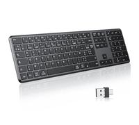 OMOTON Clavier sans Fil 2.4Ghz, Clavier Bluetooth AZERTY Rechargeable avec 3 Canaux Bluetooth, Ultra-Mince, Multi-appareils, Full-Size pour Windows 11/10/8/7, Apple MacOS, iOS, Android, PC, Noir