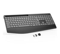 OMOTON Clavier sans Fil avec Repose-Poignet, Rechargeable, Clavier Ergonomique AZERTY Français pour Windows, 2,4G Wireless Keyboard Rétroéclairé, Noir