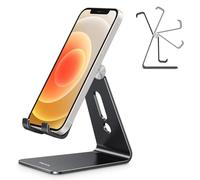 OMOTON Support de téléphone réglable, Support de téléphone Portable entièrement en Aluminium pour Filmer, Compatible avec iPhone 14 Pro/13/12/Pro Max/11 Pro/XR/XS Max/SE/8, Noir
