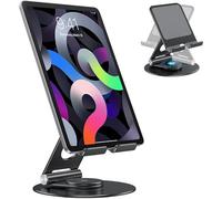 OMOTON Support pour iPad, Tablette Rotative à 360° Pliable et Réglable, Stand Bureau en Aluminium Compatible avec Tablette (4-12.9), Noir