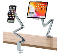 OMOTON Support pour Tablette en Aluminium pour Bureau, Support pour iPad Rotatif à 360°, Support de Téléphone Réglable pour Lit avec Bras Stable, Compatible avec Tous Les iPhone/Tablettes jusqu'à 12"