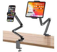OMOTON Support pour Tablette en Aluminium pour Bureau, Support pour iPad Rotatif à 360°, Support de Téléphone Réglable pour Lit avec Bras Stable, pour Tous Les iPhone/Tablettes jusqu'à 12", Noir