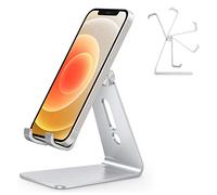 OMOTON Support Téléphone, Support Téléphone Bureau Multi-Angles Réglable, Support Téléphone Portable en Aluminium Compatible avec iPhone 13 Pro/13/12 Pro Max/12/11 Pro/XR, Samsung S20/S10/S9, Argenté