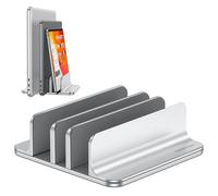 OMOTON Support Vertical pour Ordinateur Portable à 3 Emplacements, Support de Bureau en Aluminium, Dock Réglable, Compatible avec MacBook et Tous Les Ordinateurs Portables (jusqu'à 17,3''), Argent