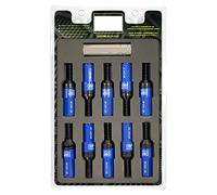 OMP SPEED Lot de 20 vis de roue noires avec métrique M12X1.25 Clé de 17-19 Long filetée de 28 mm avec protection bleue en aluminium 7075 + DIN 12.9