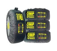 OMP Speed Lot de 4 Housses universelles pour Rangement et Transport de pneus/Roues avec Poche à vis et Protection Avant, idéal pour Voiture et SUV, Noir/Gris