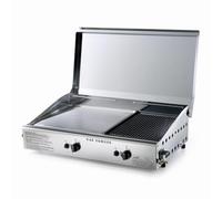 Ompagrill Double plaque de cuisson avec couvercle Plancha Double 0468 Alimentation au gaz GPL avec allumage piézoélectrique en acier inoxydable et fonte