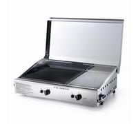 Ompagrill Double plaque de cuisson avec couvercle Plancha Double 0470 Alimentation au gaz GPL avec allumage piézoélectrique en acier inoxydable et fonte