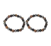 Omquot Bracelet de Perles élastiques en Pierre Naturelle Noire, Triple Protection pour la Chance, Convient à la Plupart des Hommes et des Femmes, 2 Pièces (50.00)