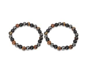 Omquot Bracelet de Perles élastiques en Pierre Naturelle Noire, Triple Protection pour la Chance, Convient à la Plupart des Hommes et des Femmes, 2 Pièces (50.00)
