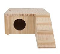 Omquot Cachette en Bois pour Hamster, Maison en Rondins Durable de qualité Supérieure avec Escaliers pour Petits Animaux de Compagnie, Naturel