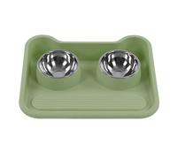 Omquot Ensemble de Bols de Nourriture et D'eau pour Chat en Acier Inoxydable, Inclinés à 15 Degrés, pour Petits Animaux, Faciles à Nettoyer, Double Mangeoire Surélevée pour Animaux de Compagnie (Vert)