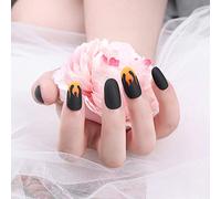 Omquot Ensemble de Faux Ongles en Forme de Flamme, Faux Ongles Noirs, Couverture Complète, Boîte de Nuit, à Pression, pour Femmes et Filles, 24 Pièces (Noir)