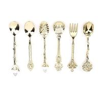 Omquot Ensemble de Fourchettes Cuillères en Alliage de Zinc Vintage pour Mélanger des Boissons, Couverts de Style Cour Européenne pour la Cuisine Domestique, 6 Pièces/ensemble (Or (poignée de