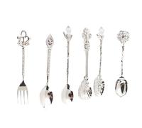 Omquot Ensemble de Fourchettes Cuillères en Alliage de Zinc Vintage pour Mélanger des Boissons, Couverts de Style Cour Européenne pour la Cuisine Domestique, 6 Pièces/ensemble (Argent (poignée