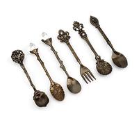 Omquot Ensemble de Fourchettes Cuillères en Alliage de Zinc Vintage pour Mélanger des Boissons, Couverts de Style Cour Européenne pour la Cuisine Domestique, 6 Pièces/ensemble (Couleur bronze