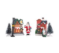 Omquot Ensemble de Village de Noël éclairé par LED, Maisons Miniatures en Résine pour Décoration de Table de Maison, Cadeau de Noël