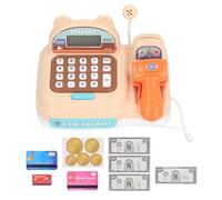 Omquot Jouet de Caisse Enregistreuse Amusant, Simulation de Caisse Interactive pour Enfants de 3 Ans et Plus, Plastique, 8 Accessoires (Brun)