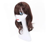 Omquot Perruque Air Bangs Marron Foncé Cheveux Longs Bouclés Ondulés pour Fêtes et Usage Quotidien Synthétique Haute Température 1 Pièce
