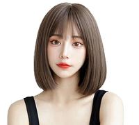 Omquot Perruque Bob Courte Marron foncé, Coupe élégante pour Femme, Perruque Courte et Droite, Look Attrayant et Beau pour Presque Toutes les Formes de Visage, Matériau en Soie Haute Température